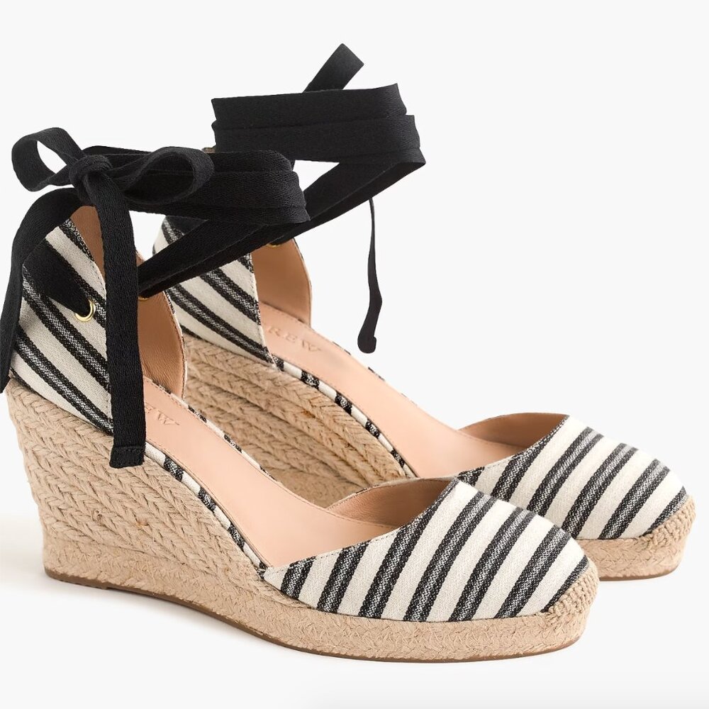 J. Crew NWOT Espadrille Wedges with Ankle Wrap in Stripe - Size 10